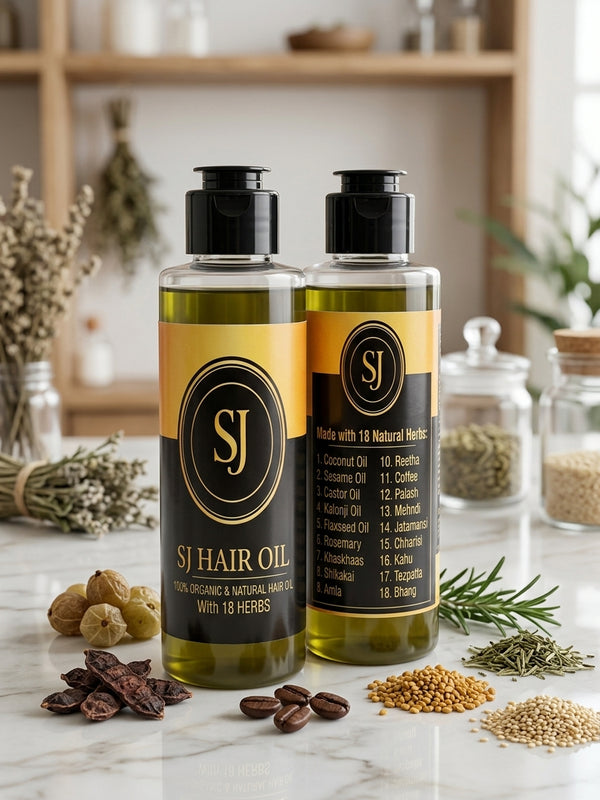 SJ Hair Oil – 100% Organic & Natural Hair Growth & Anti-Dandruff Treatment with 18 Powerful Herbs